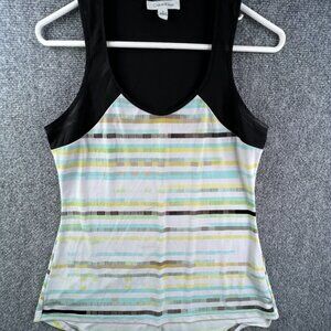Calvin Klein Tank Top Women Small Blue Yellow Striped Pullover Stretch Ladies